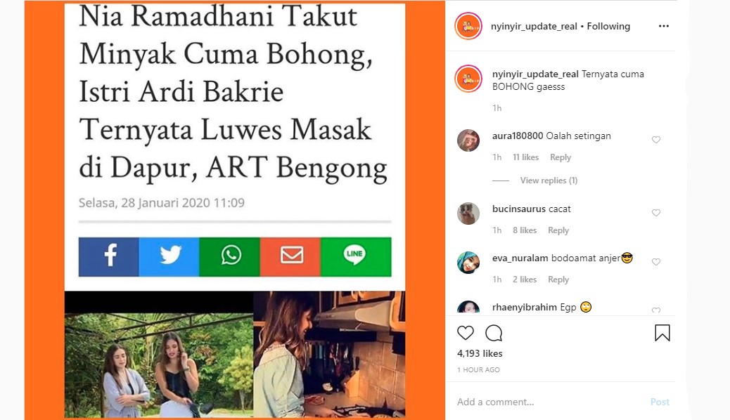 Nia Ramadhani Bohong Soal Tak Bisa Masak Karena Takut Kecipratan Minyak, Auto Bersih dari Hujatan?