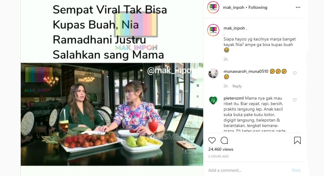 Tak Bisa Kupas Salak Masih Diungkit, Nia Ramadhani Salahkan Sang Ibu Malah Nagita Slavina Terseret