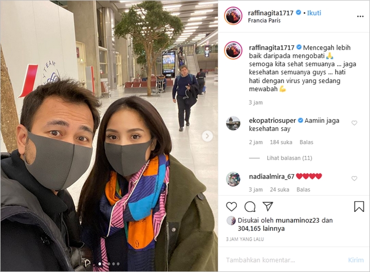 Virus Corona Sudah Masuk Perancis, Raffi Ahmad dan Nagita Slavina Gercep Pasang Masker