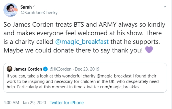 Fans BTS kompak beri sumbangan sarapan