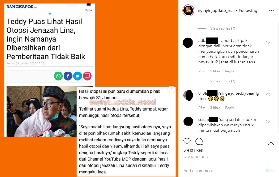 Lina Dinyatakan Meninggal Dunia Karena Sakit, Teddy Disebut-sebut Ingin Bersihkan Nama Baik
