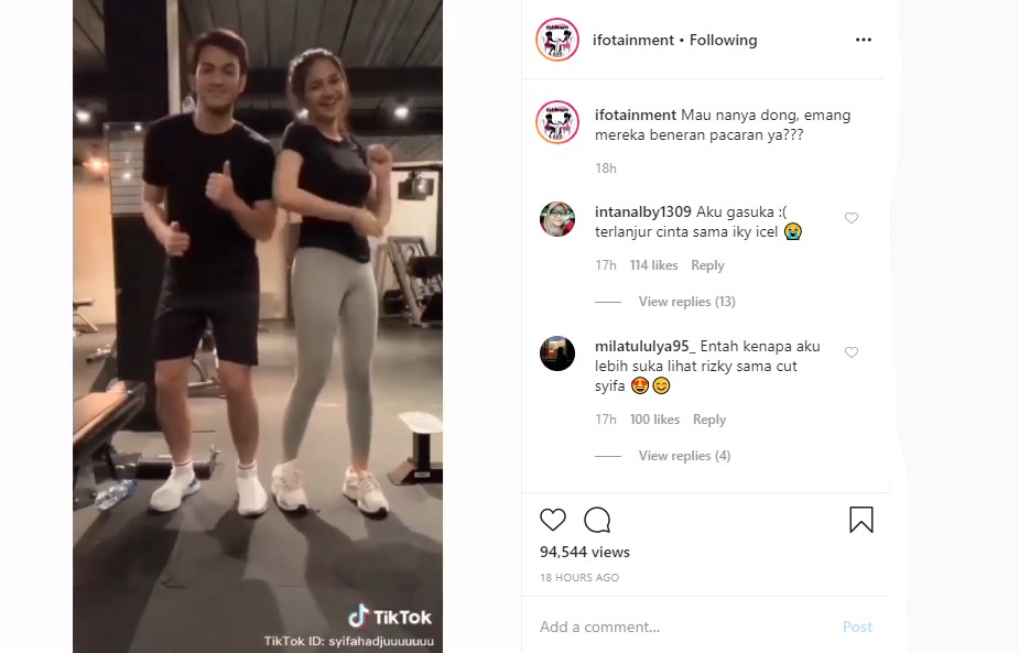 Usai dengan Verrell Bramasta, Rizky Nazar Main TikTok Bareng Syifa Hadju Direspons Begini