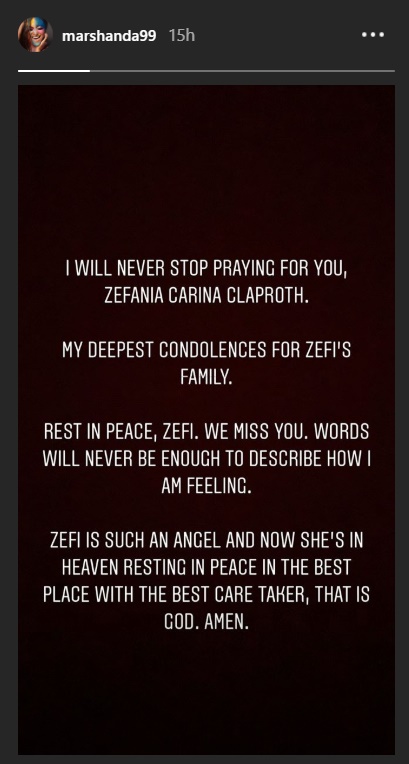 Putri Karen Pooroe Meninggal Dunia, Marshanda Berkirim Pesan