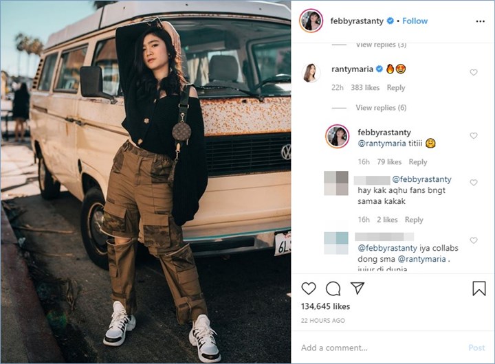 ranty maria menuliskan komentar di unggahan febby rastanty