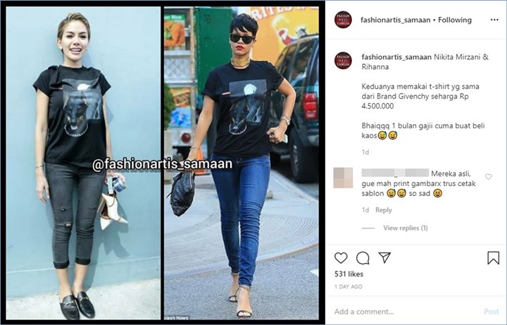 nikita mirzani dan rihanna mengenakan busana sama