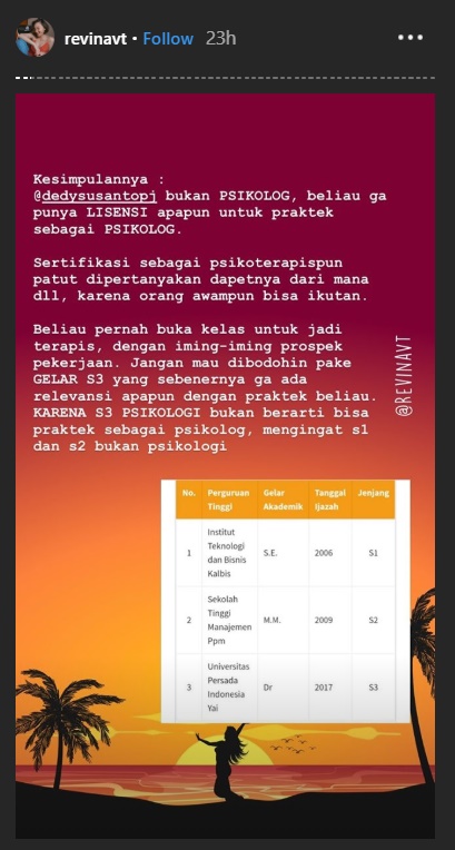 Selebgram Revina VT Sebut Dedy Susanto Tak Terdaftar Sebagai Psikolog, Publik ‘Pecah Kubu’