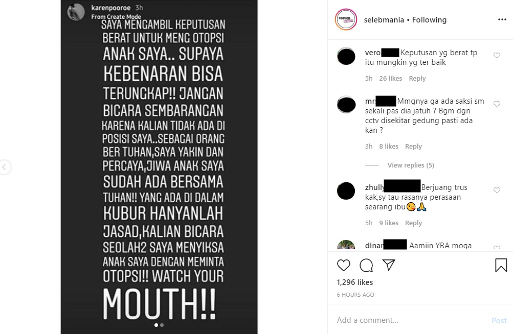 Karen Pooroe Setuju Jenazah Sang Anak Diautopsi, Ini Harapannya