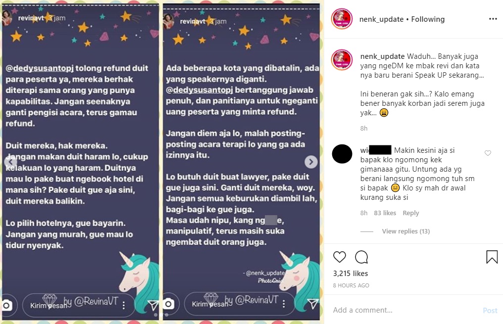 Revina VT Pinta Dedy Susanto Balikin Duit Peserta Terapi Seraya Lontar Sentilan ‘Pedas’