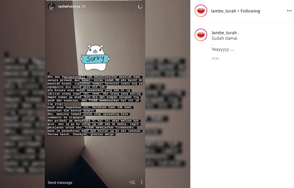 Keributan Rachel Vennya dan Wulan Russell Berbuntut Damai Malah Ditanggapi ‘Sinis’