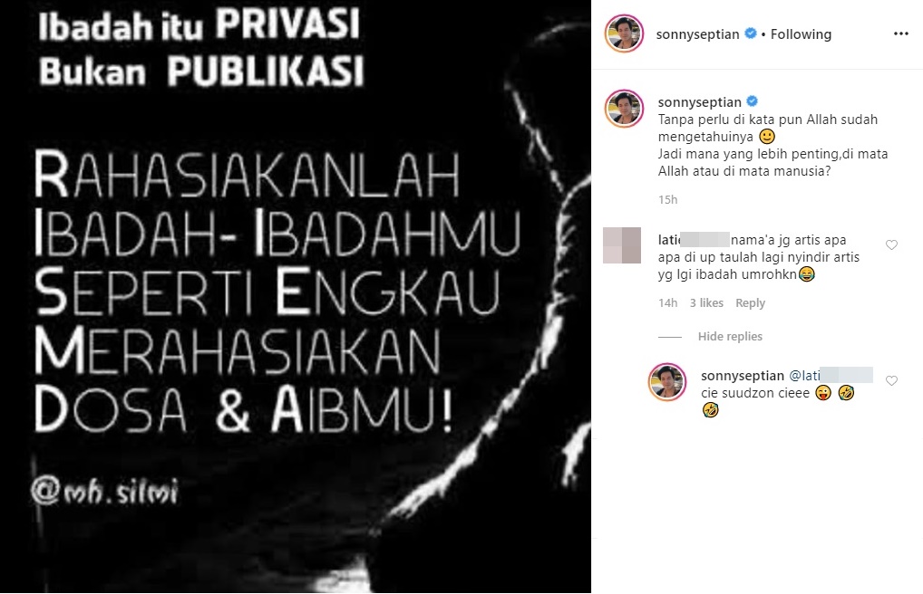 Dituding Sindir Artis Umrah Pamer Ibadah, Sonny Septian Beri Balasan Telak