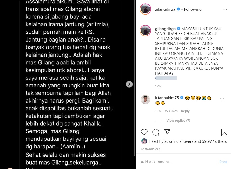 Gilang Dirga Berang Keputusan Aborsi Dikritik, Sederet Rekan Artis Ikut Terpancing Emosi
