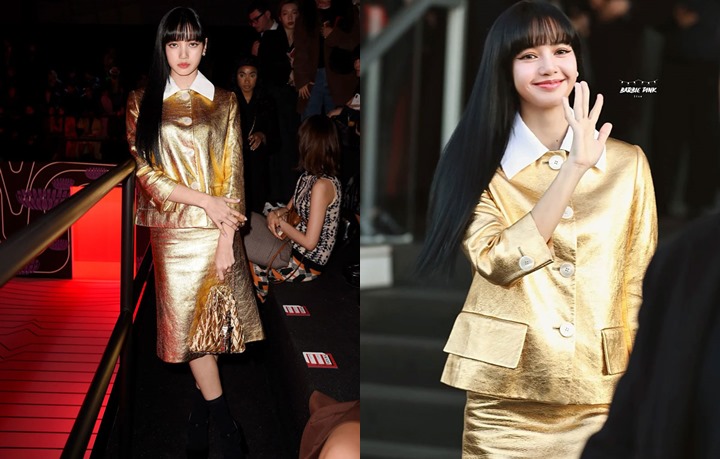 Berbalut Busana Emas, Lisa BLACKPINK Bak Bidadari Melenggang di Milan Fashion Week