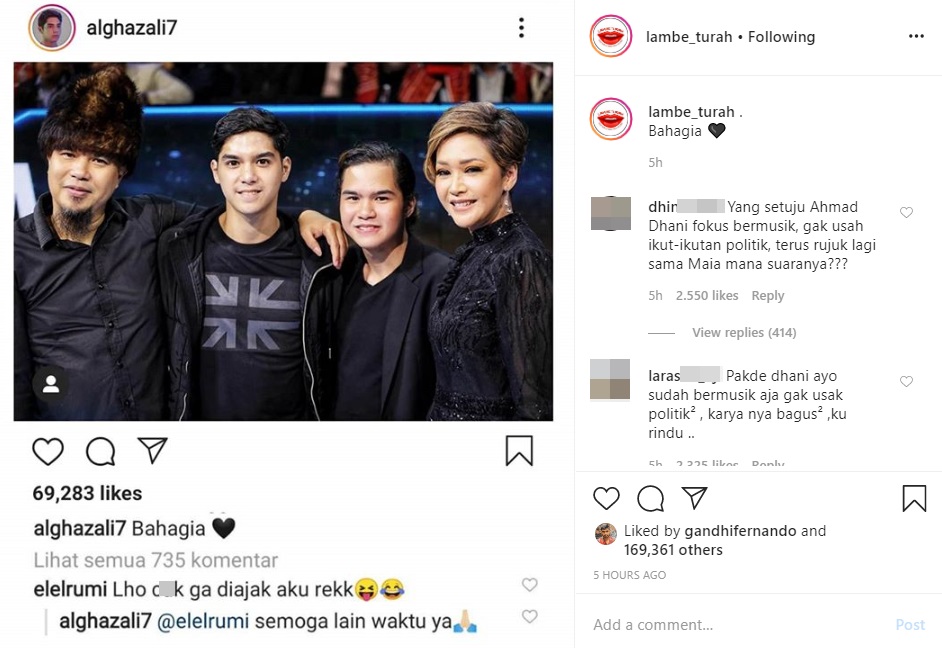 Al Ghazali Bahagia Sepanggung dengan Ayah dan Bunda, Nama Mulan Jameela Langsung ‘Disentil’