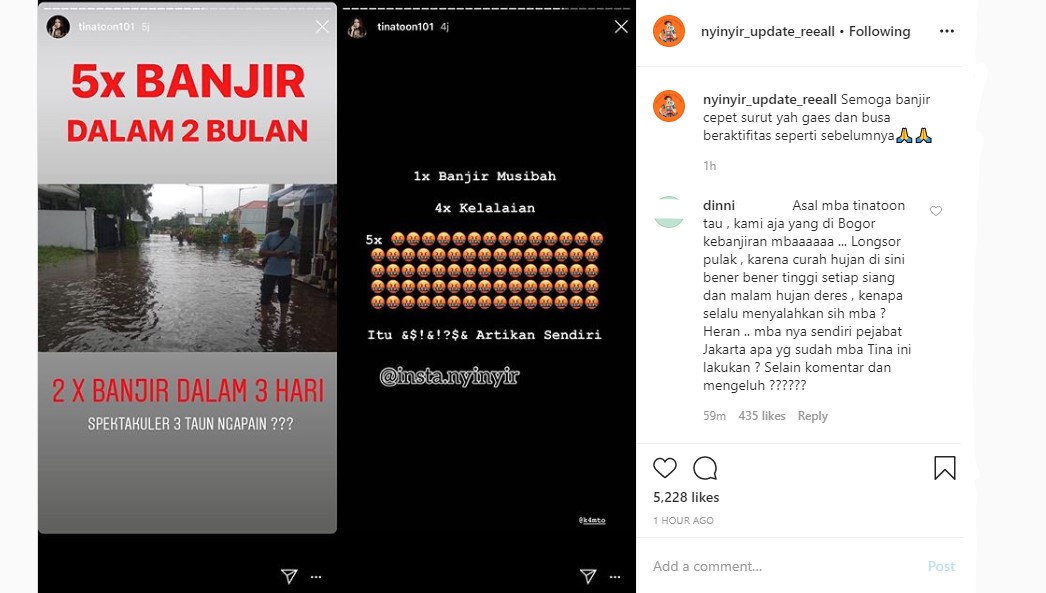 Lagi, Tina Toon Layangkan Sindiran Gara-Gara Banjir di Tahun Ini Malah \'Diserang\' Balik