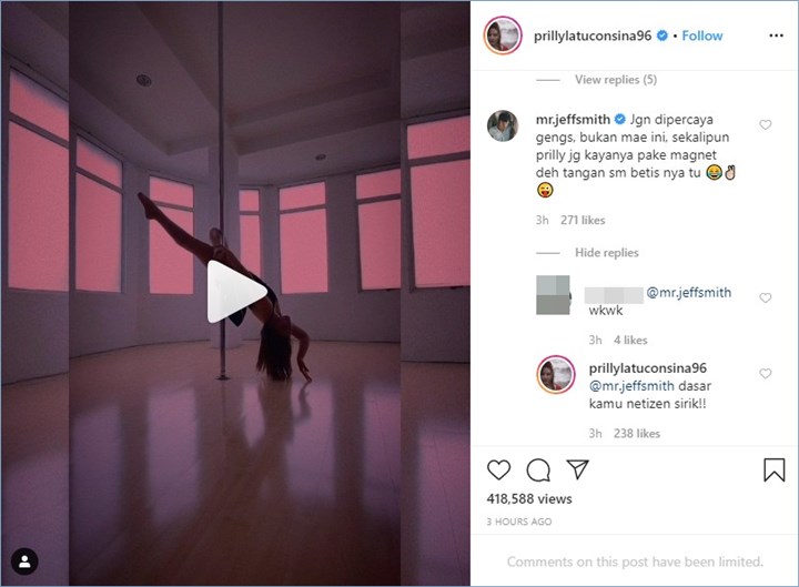 jeff smith komentar di unggahan prilly latuconsina