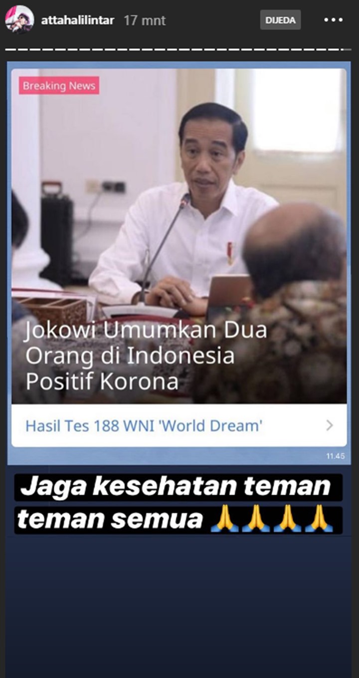 2 WNI Positif Virus Corona, Atta Halilintar Gercep Beri Peringatan