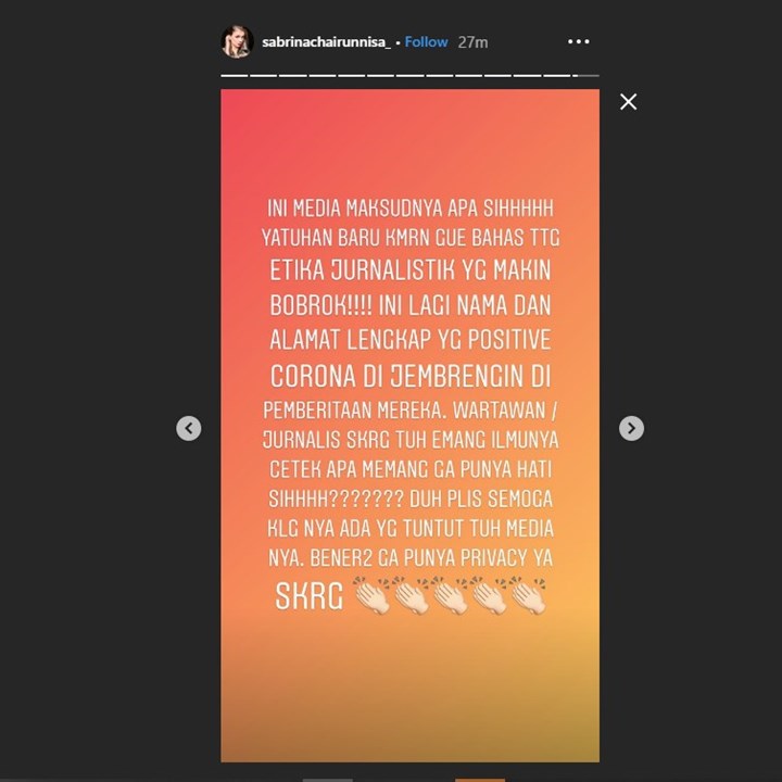sabrina chairunnisa mengkritik media