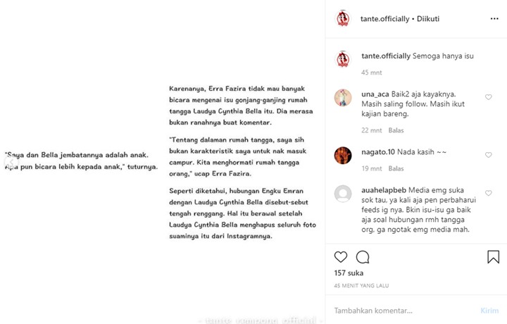 Isu Rumah Tangga Laudya Cynthia Bella Retak, Mantan Istri Engku Emran Angkat Suara