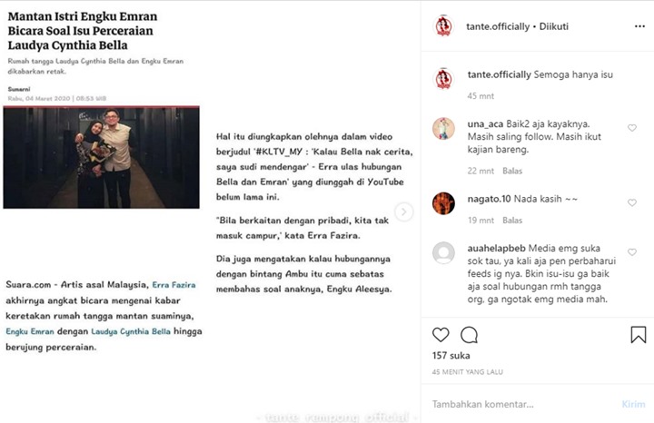Isu Rumah Tangga Laudya Cynthia Bella Retak, Mantan Istri Engku Emran Angkat Suara