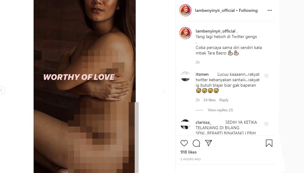 Usai Unjuk Lipatan Perut, Tara Basro Kini Tampil Bugil Direspons Pro Kontra