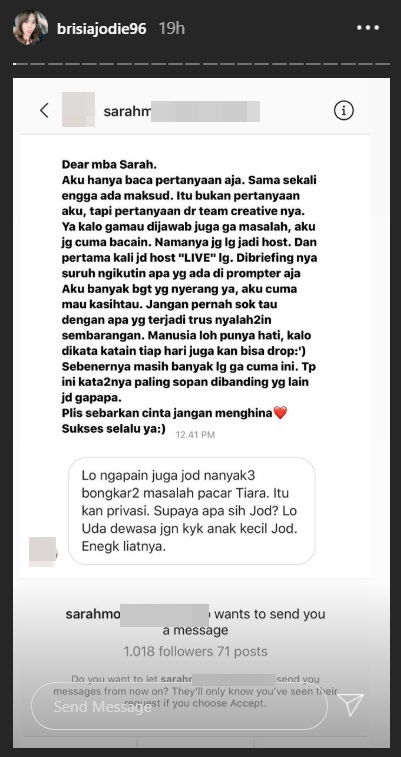 ‘Diserang’ Fans Usai Bongkar Pacar Tiara ‘Idol’, Brisia Jodie Beri Penjelasan