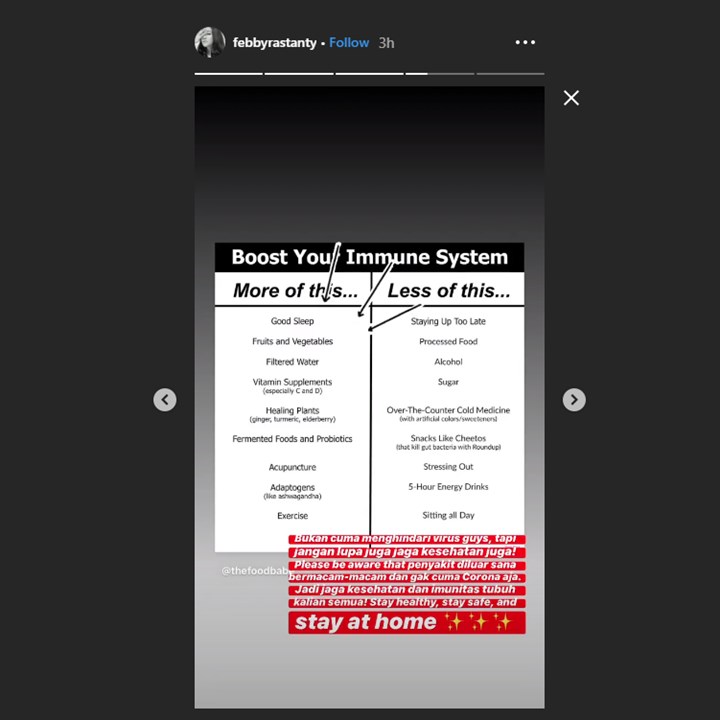 febby rastanty ikut mengungkapkan pentingnya berada di rumah di tengah wabah virus corona