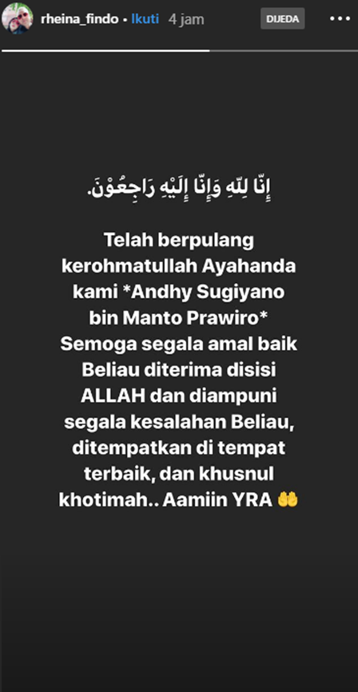 Ayah Pesinetron Rheina Ipeh Meninggal Dunia, Begini Kronologinya