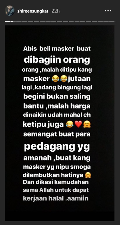 Shireen Sungkar ‘Tepuk Jidat’ Usai Kena Tipu Penjual Masker