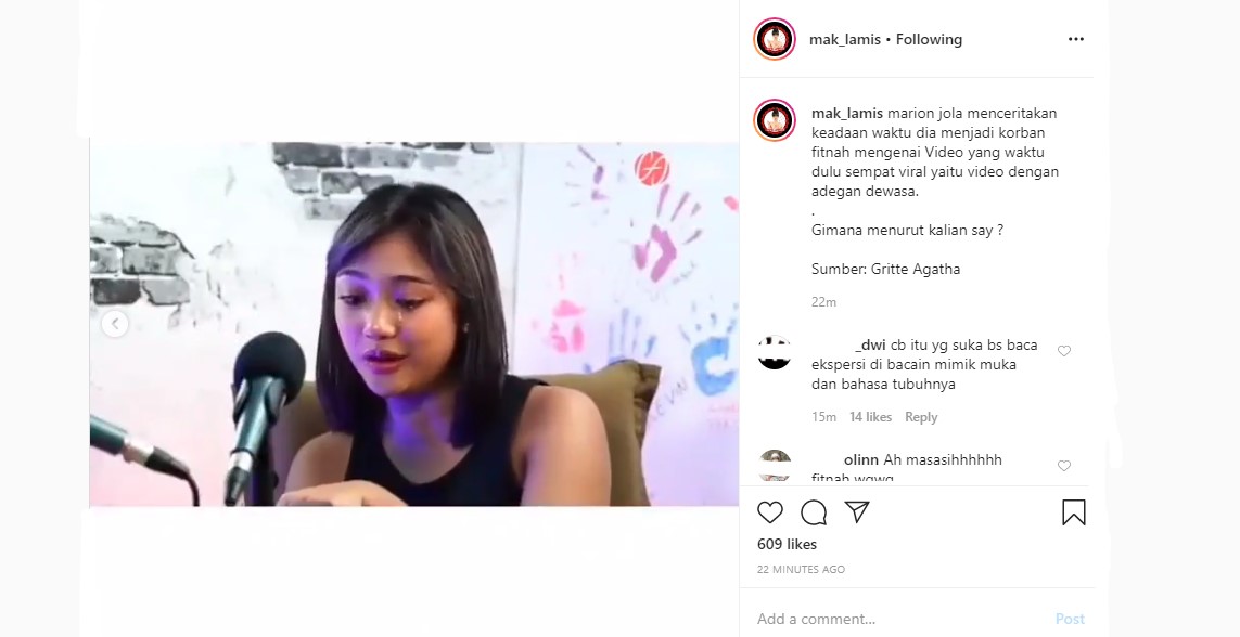 Marion Jola Nangis Singgung Video Syur Mirip Dirinya, Kecurigaan Ini Malah Mencuat