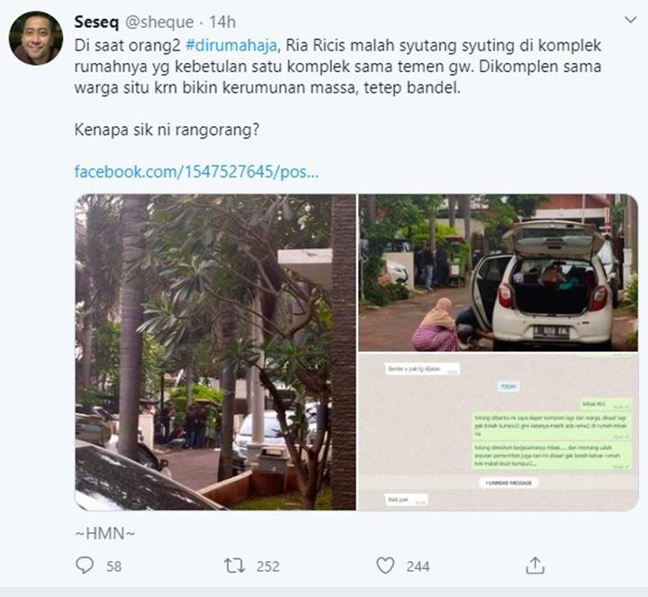Ria Ricis Dikecam Warga Saat Ajak Banyak Kru Syuting di Kompleks Perumahan
