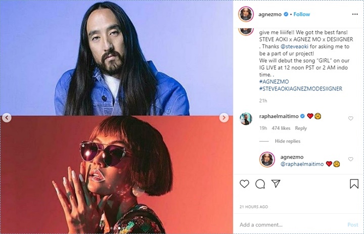 agnez mo dan raphael maitimo saling membalas komentar