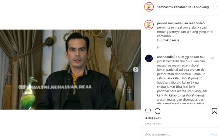 Atalarik Syah Minta Maaf Ngotot Salat Jamaah Ditengah Pandemi, Masih Dihujat?