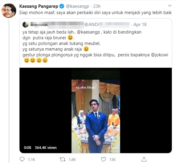 Dihina Potongan Anak Tukang Mebel, Kaesang Pangarep Minta Maaf