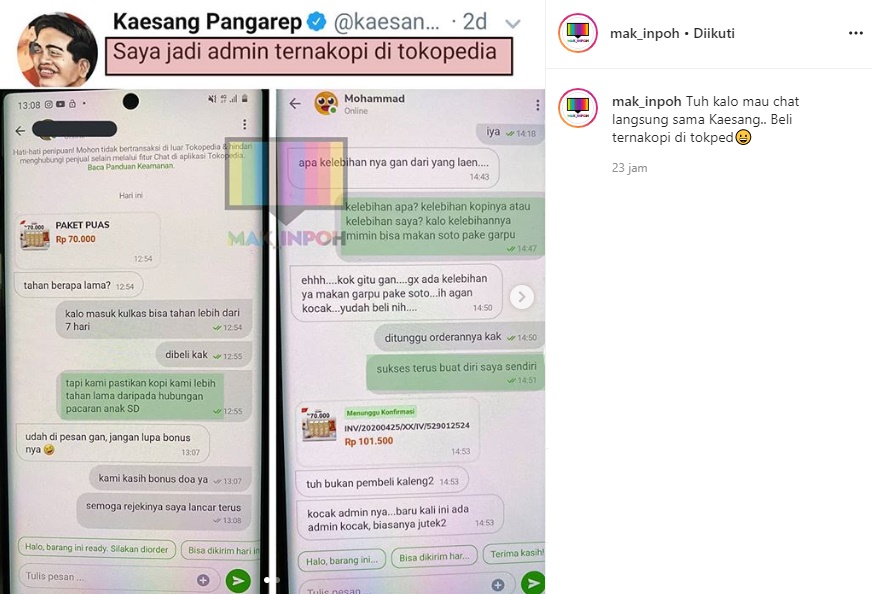 Jadi Admin Olshop, Kaesang Pangarep Bikin Pembeli Ternakopi ‘Geleng-geleng’