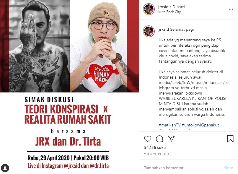 Ajukan Syarat, Jerinx SID Siap Terima Tantangan Disuntik Virus Covid-19
