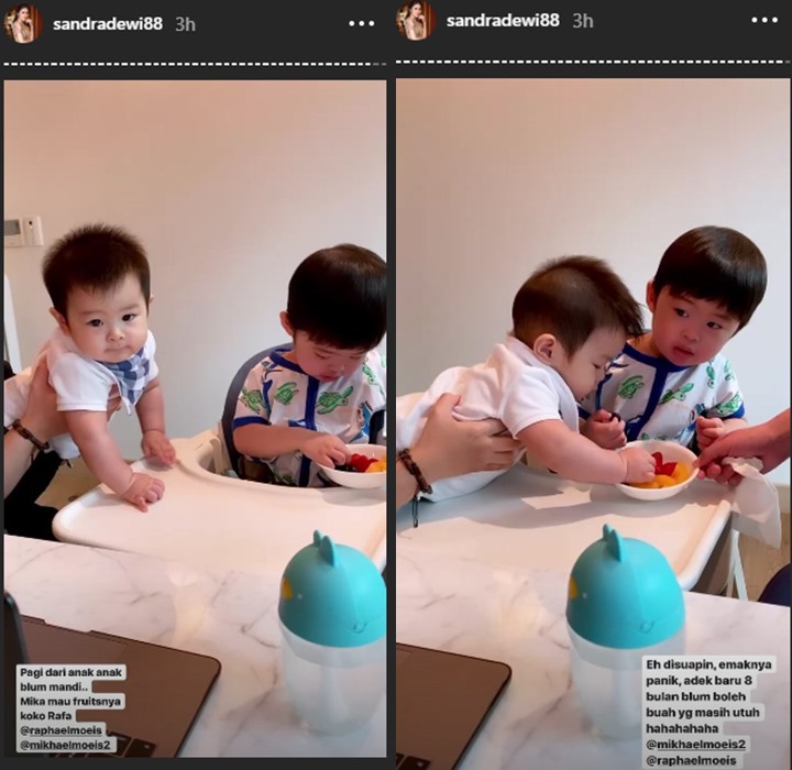 Baru 8 Bulan, Sandra Dewi Panik \'Ciduk\' Rafa Suapi Sang Adik Buah Utuh