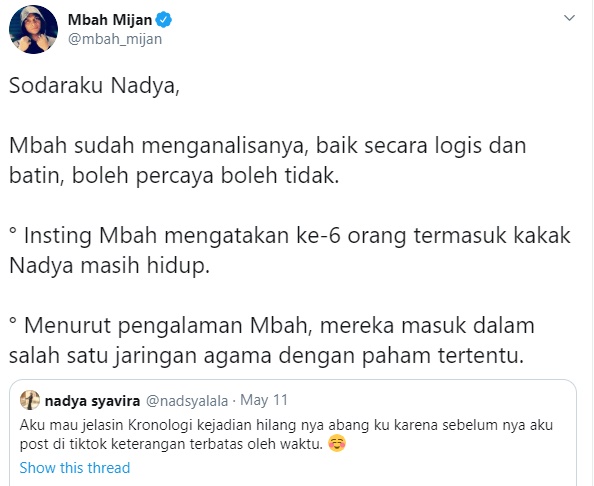 Mbah Mijan Bantu Terawang Kisah Viral Nadya Cari Kakak yang Hilang 3 Tahun Lalu, Begini Hasilnya