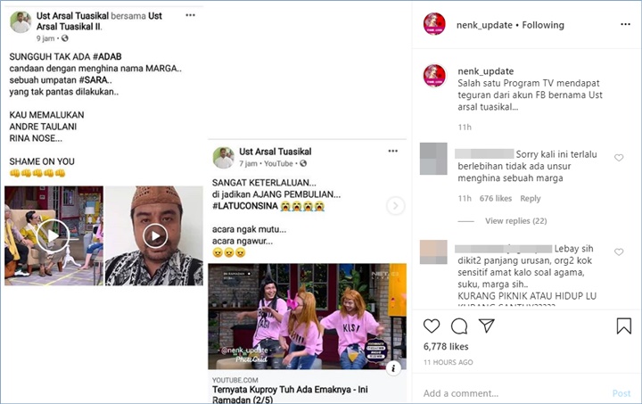 seorang ustaz menyebutkan jika andre dan rina telah menghina nama keluarga