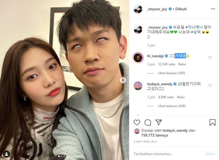 Joy Red Velvet Promosi Single Kolaborasi Bareng Crush, Manisnya Seulgi dan Wendy Gercep Beri Dukungan