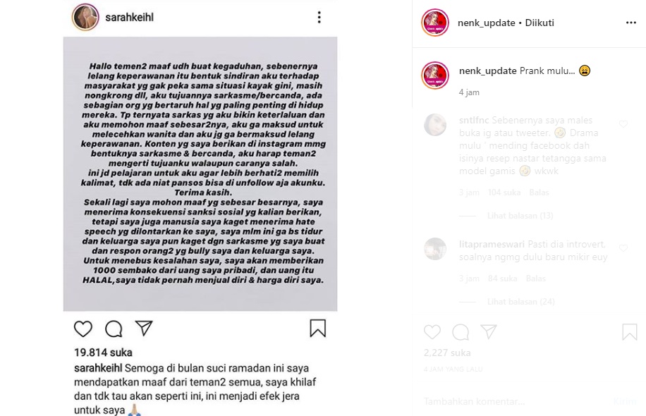 Sarah Keihl Minta Maaf Hingga Berikan Donasi dari Kantong Pribadi, Malah Disindir ‘Caper’