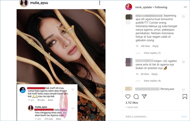 mutia ayu memberikan balasan pedas untuk warganet yang mempertanyakan agama dianutnya