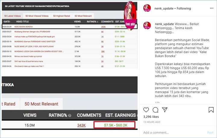 pendapatan kekeyi untuk lagu debutnya yakni \'keke bukan boneka\' terkuak membuat kaget warganet