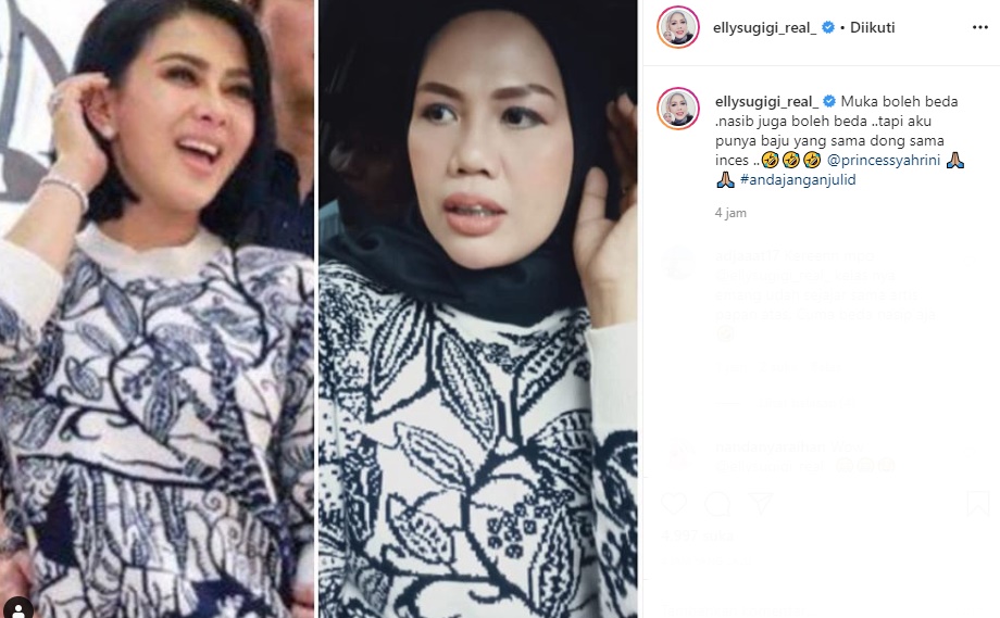 Sandingkan Fotonya dengan Syahrini, Ely Sugigi Pamer Kembaran Baju Dikomentari Begini