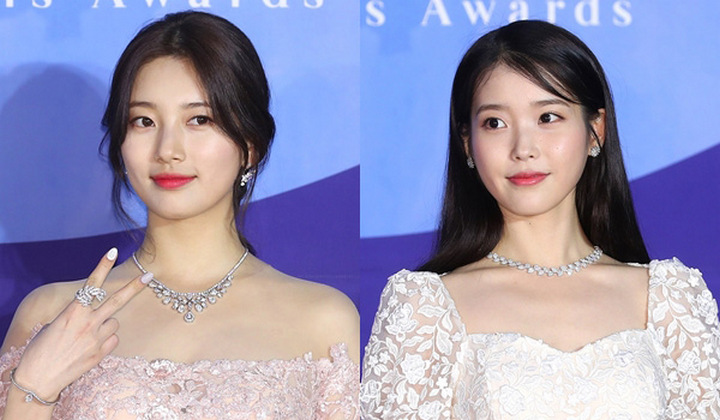 Foto: Tampil Anggun Bergaun Tanpa Lengan, Suzy-IU Kembali Adu Visual di Baeksang Arts Awards 2020