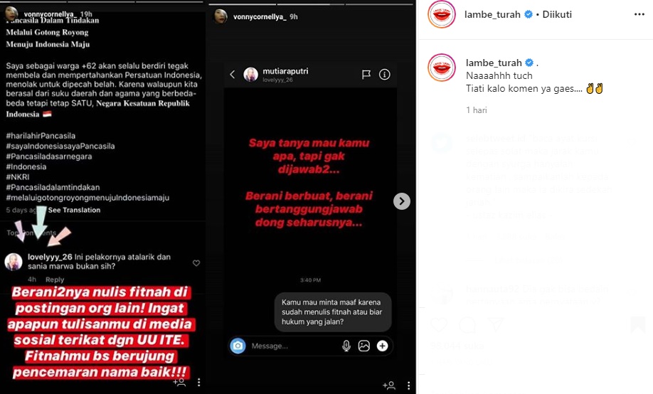 Vonny Cornelia Muntap Difitnah Pelakor Atalarik Syah-Tsania Marwa, Tuai Pembelaan