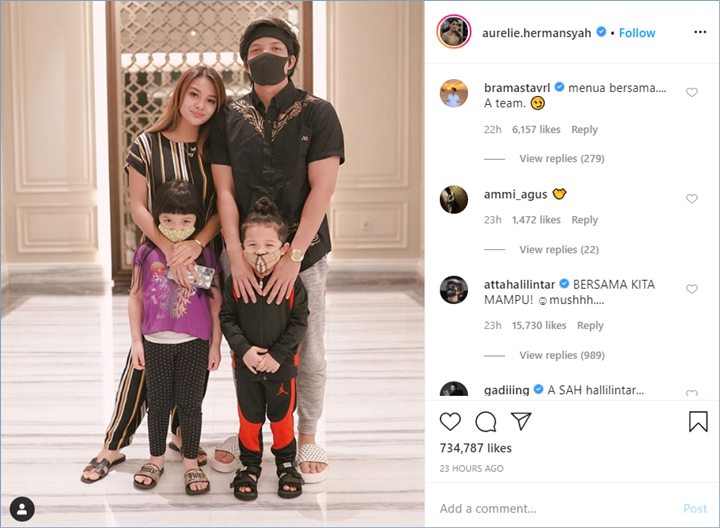 aurel hermansyah dan atta halilintar berfoto bersama dengan kedua adik membuat heboh rekan-rekan selebriti