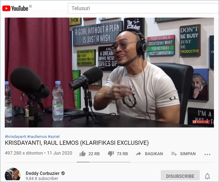 deddy corbuzier mendapatkan dislike di podcast