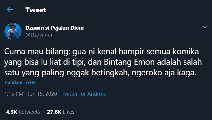 dzawin nur menceritakan mengenai perilaku bintang emon