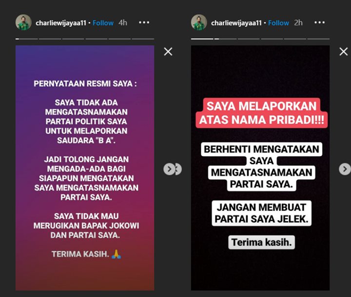 charlie tak ingin partainya terseret