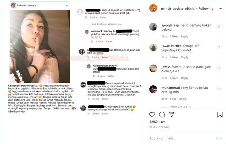 kalina oktarani membalas komentar warganet